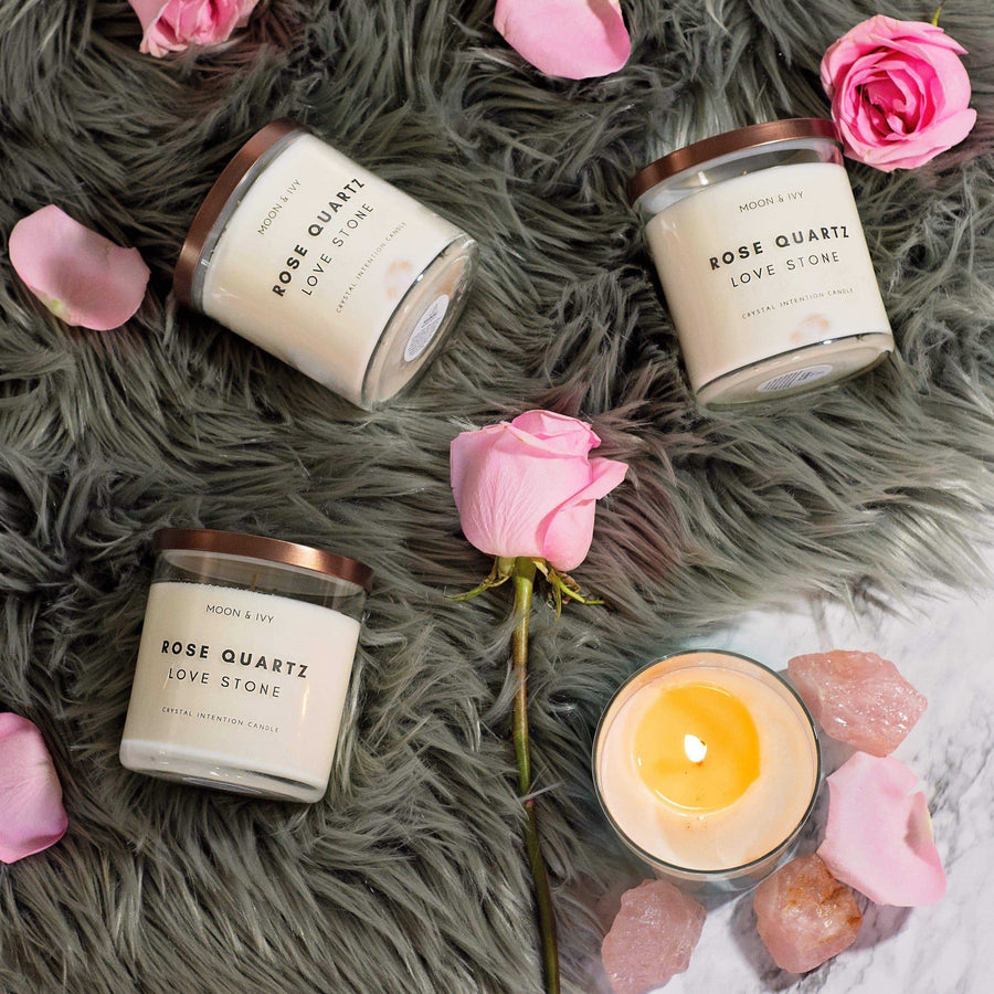 Moon & Ivy candle Rose Quartz Crystal Candle